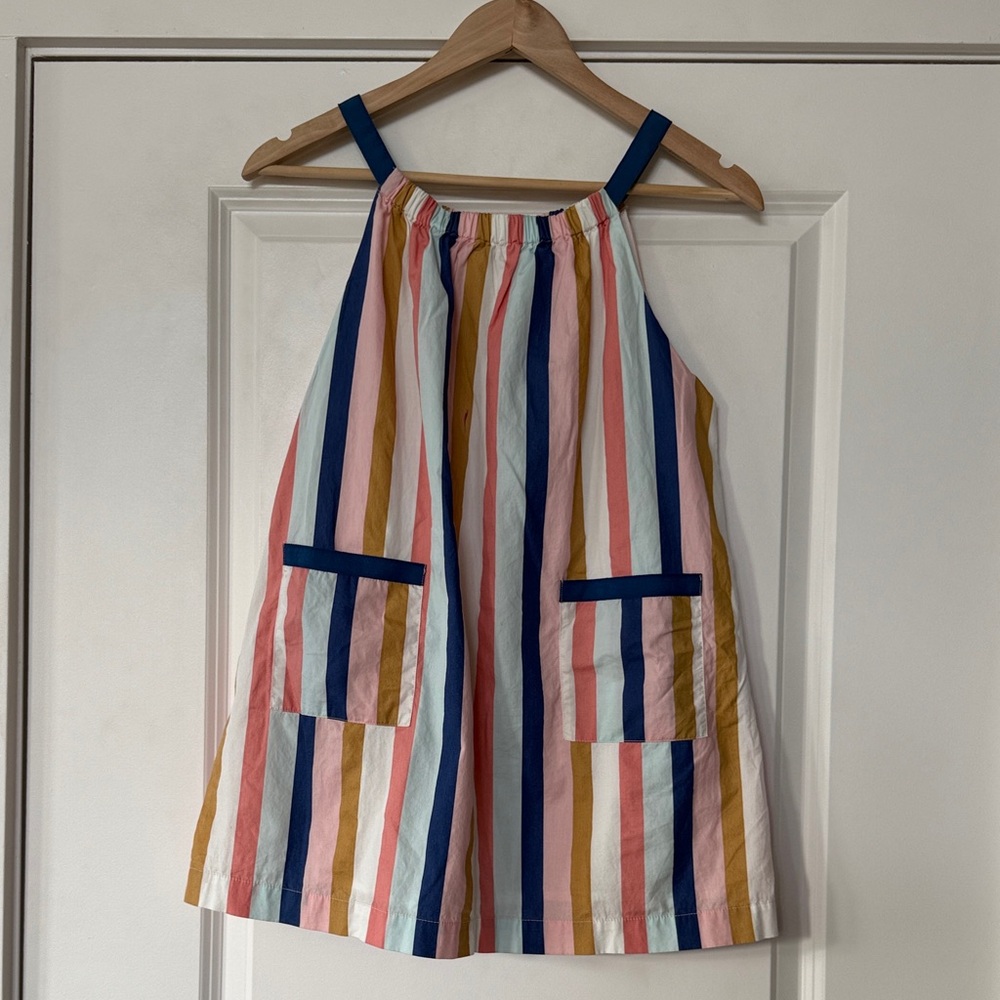 Bonpoint Multicolor Striped Cotton Sundress with Navy Accents